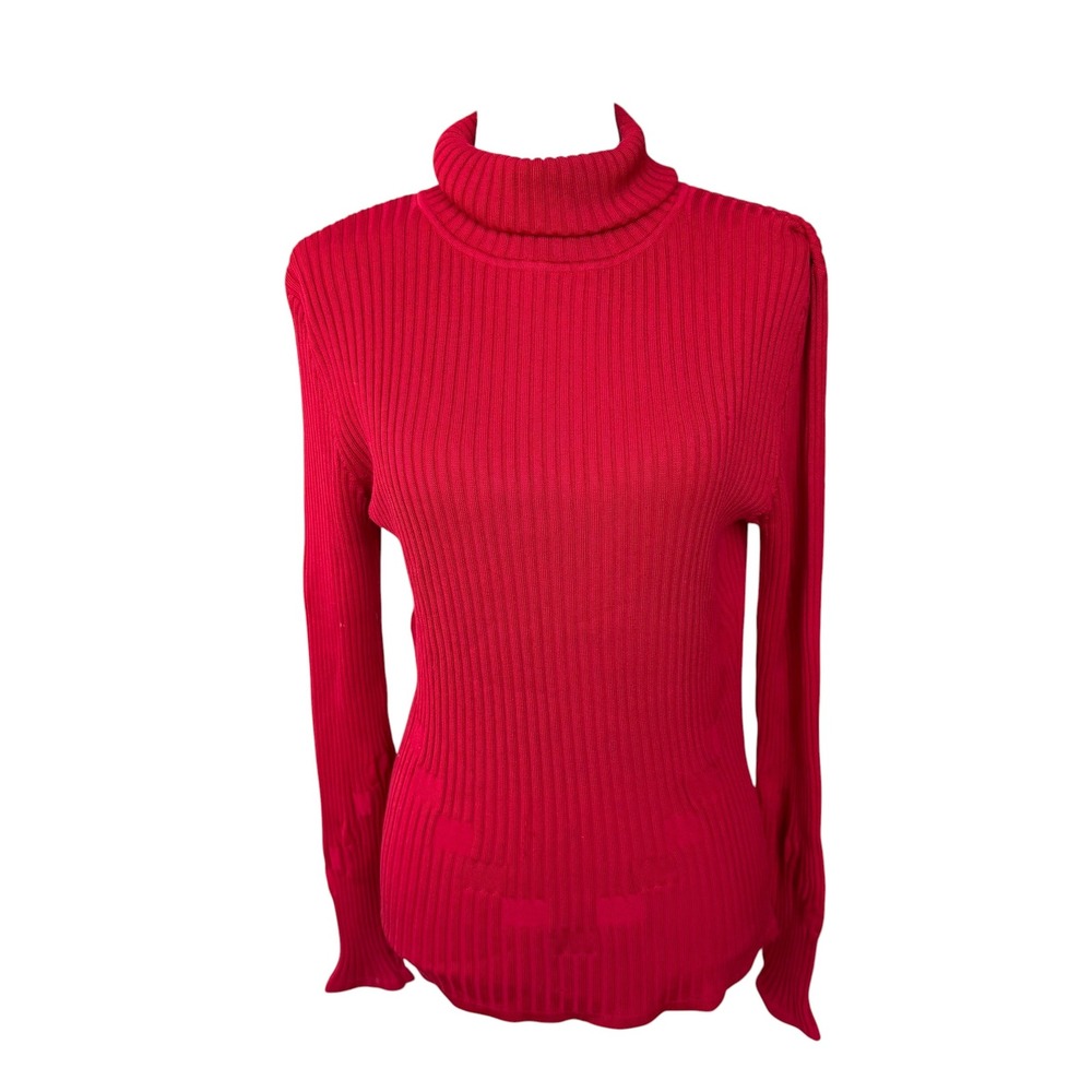 Carlisle Red Ribbed Silk Cotton Blend Turtleneck Sweater Womens Medium